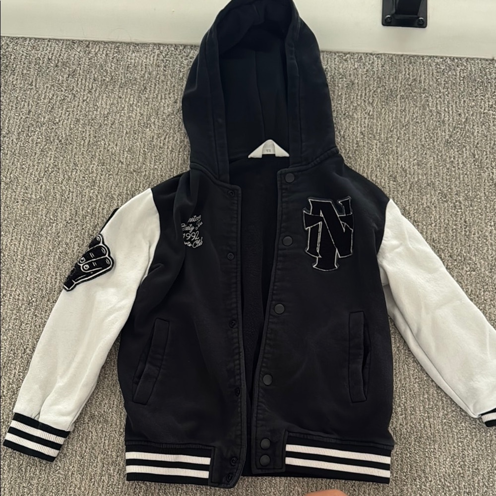 H&M Varsity Jacket Black and White with Hood